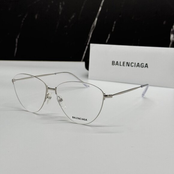 NEW BALENCIAGA BB0034O 002 CAT EYE SILVER WOMEN EYEGLASSES BALENCIAGA - Picture 1 of 10